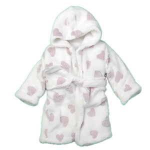 Blankets & Beyond Girls White | Pink Hearts Bathrobe size: 18-24 Months
